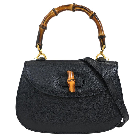 Gucci Black Pigskin Bamboo 2way Shoulder Handbag