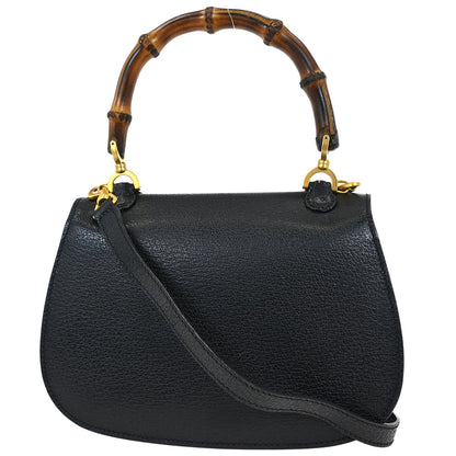 Gucci Black Pigskin Bamboo 2way Shoulder Handbag