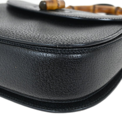 Gucci Black Pigskin Bamboo 2way Shoulder Handbag
