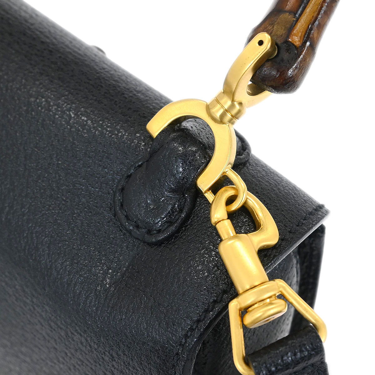 Gucci Black Pigskin Bamboo 2way Shoulder Handbag