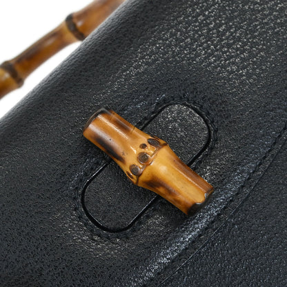 Gucci Black Pigskin Bamboo 2way Shoulder Handbag