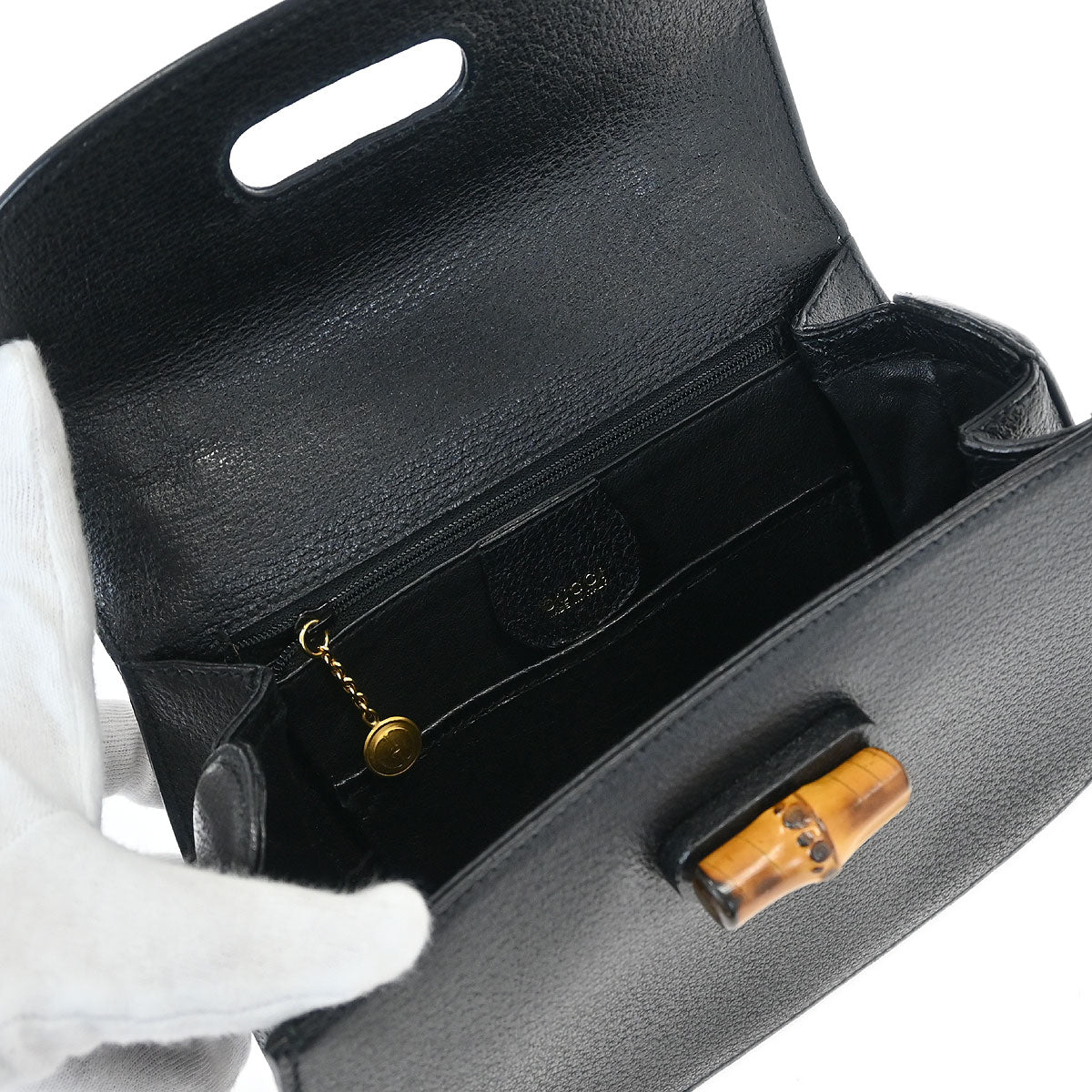 Gucci Black Pigskin Bamboo 2way Shoulder Handbag