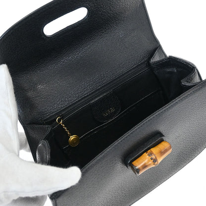 Gucci Black Pigskin Bamboo 2way Shoulder Handbag