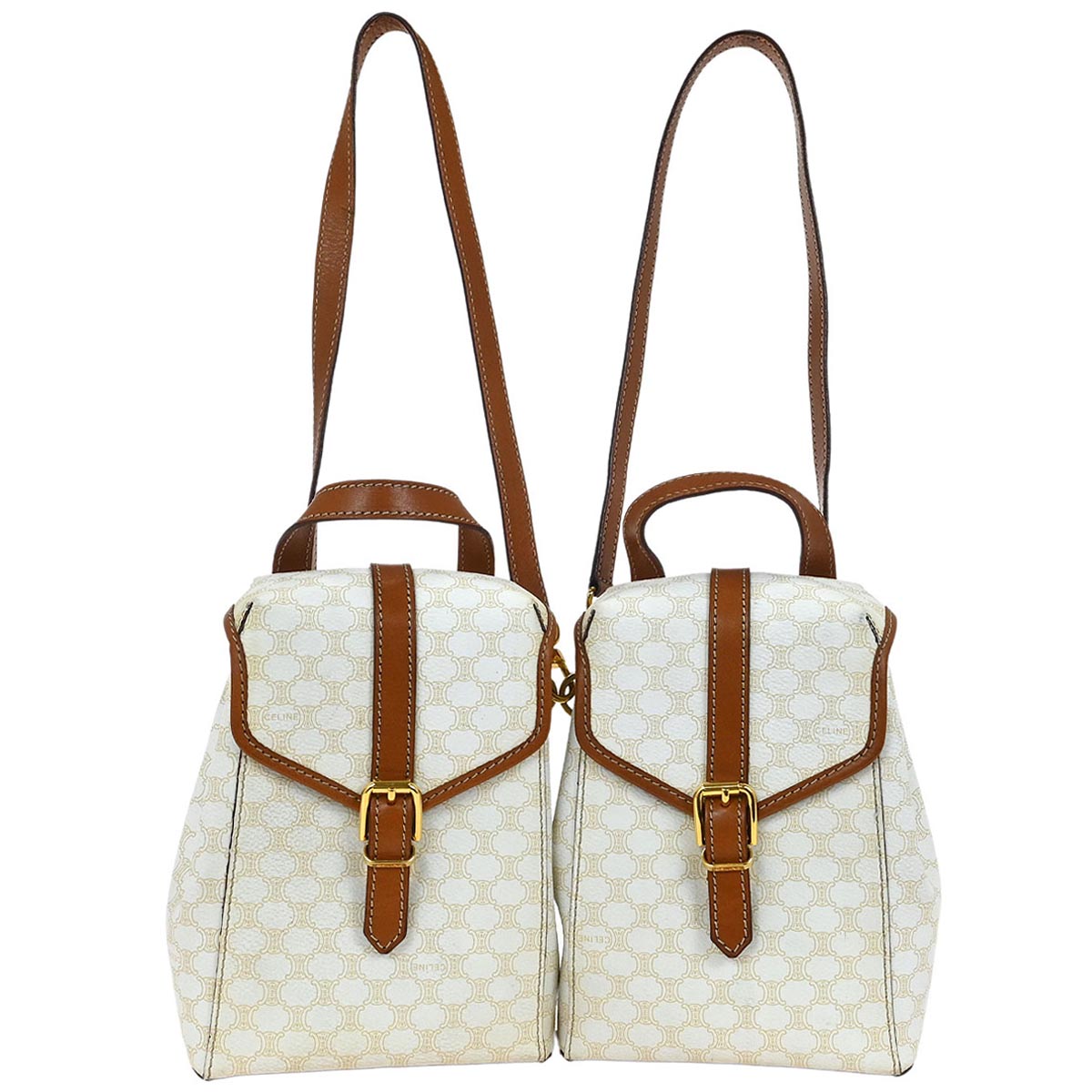 Celine White Brown Macadam Twin Backpack