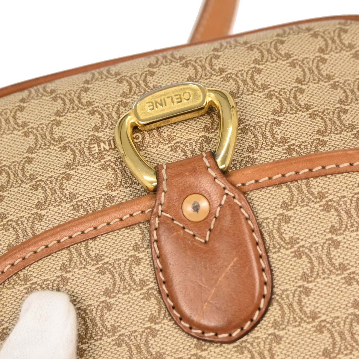 Celine Beige PVC Macadam Shoulder Bag