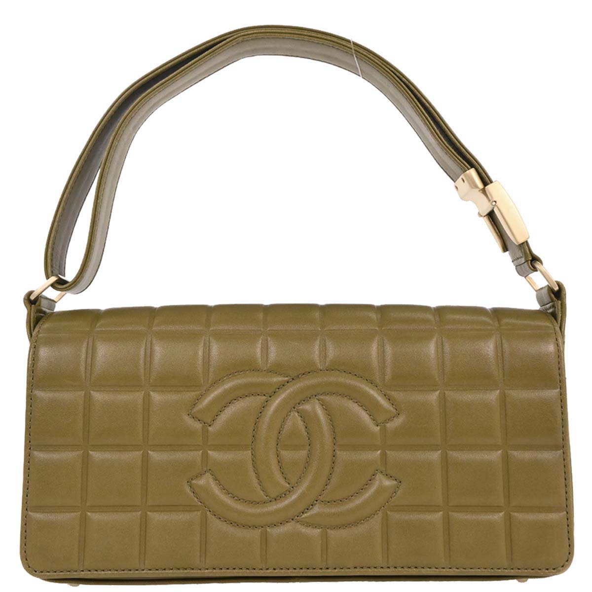 Chanel Khaki Lambskin Choco Bar Shoulder Bag