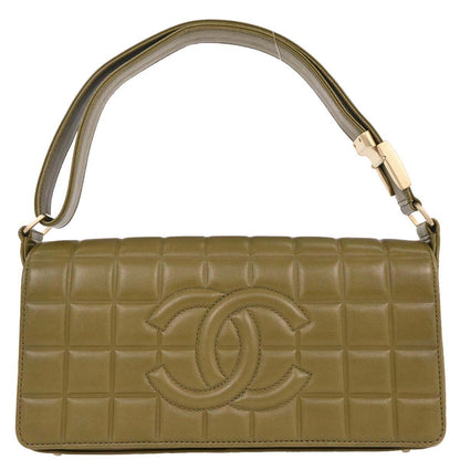 Chanel Khaki Lambskin Choco Bar Shoulder Bag