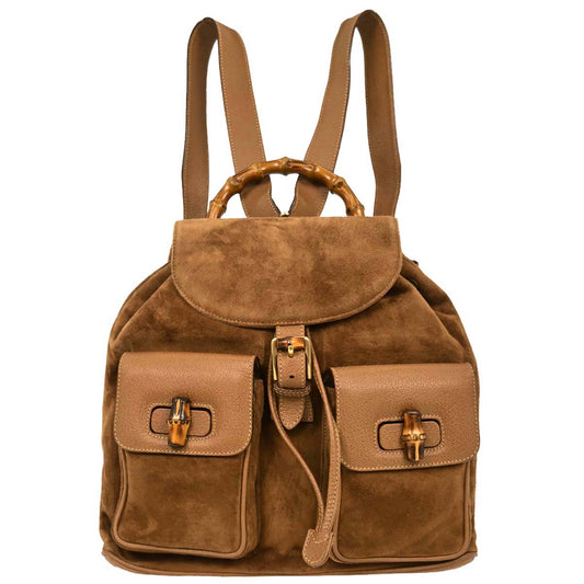 Gucci Brown Suede Bamboo Backpack