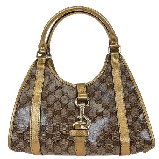 Gucci Gold Brown GG Crystal Handbag