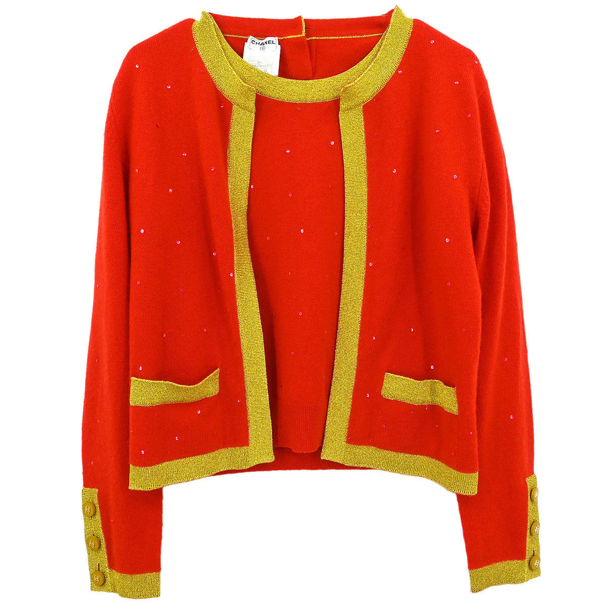 Chanel Ensemble Cardigan Short Sleeve Top Orange #42