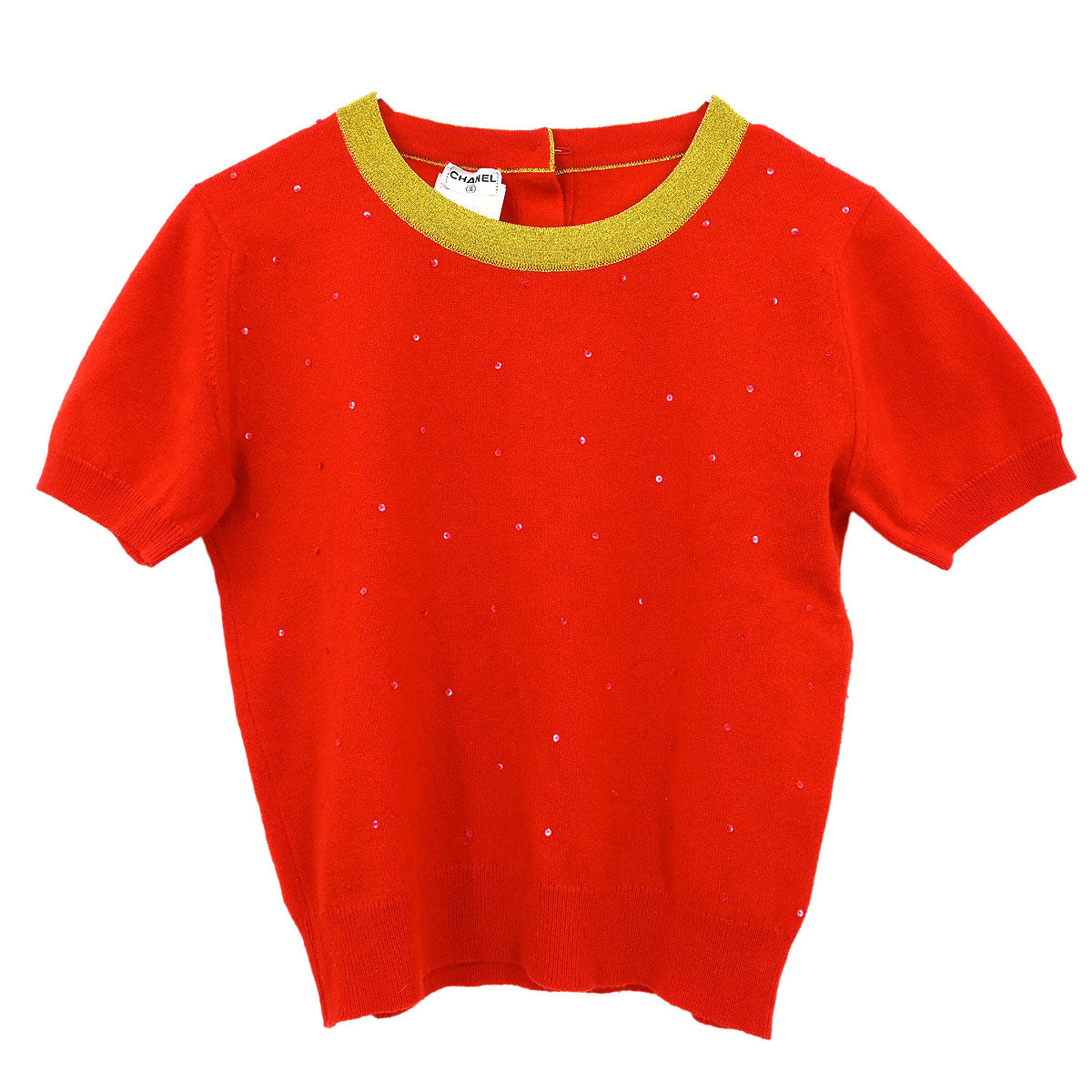 Chanel Ensemble Cardigan Short Sleeve Top Orange #42