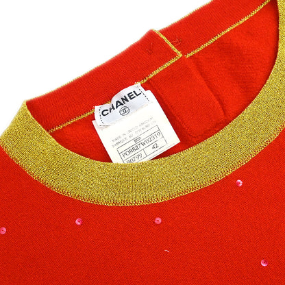 Chanel Ensemble Cardigan Short Sleeve Top Orange #42