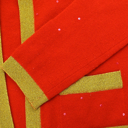 Chanel Ensemble Cardigan Short Sleeve Top Orange #42