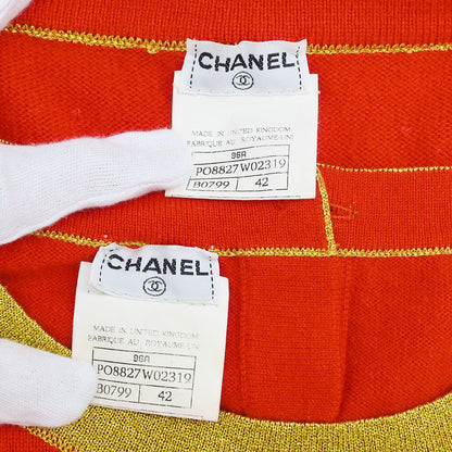 Chanel Ensemble Cardigan Short Sleeve Top Orange #42