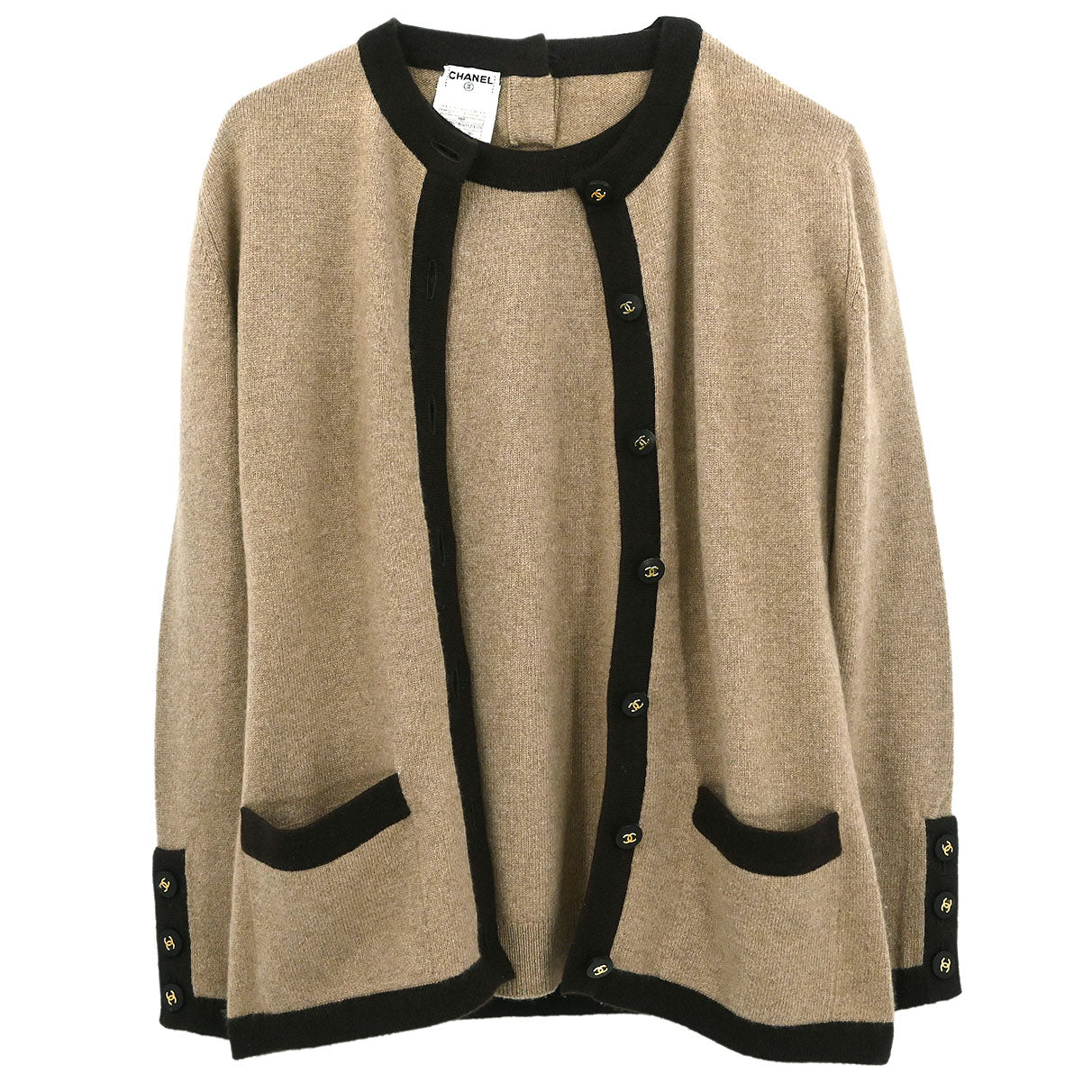 Chanel Ensemble Cardigan Short Sleeve Top Beige #36