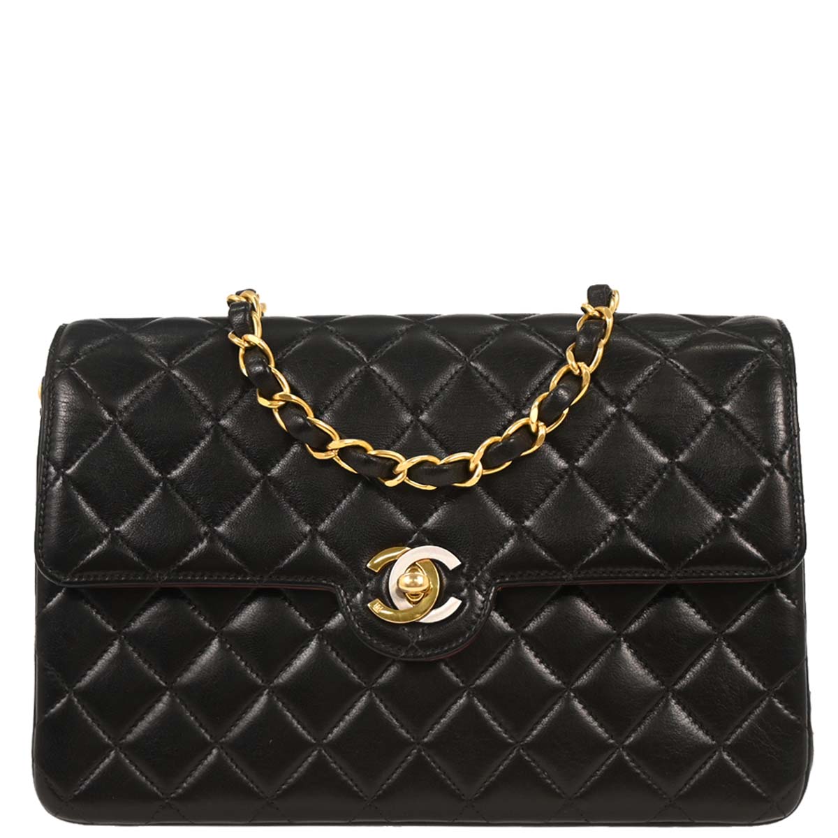 Chanel 1994-1996 Black Lambskin Paris Shoulder Bag