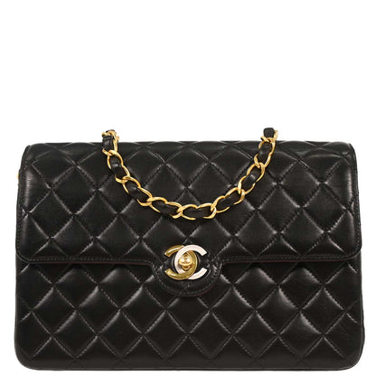 Chanel 1994-1996 Black Lambskin Paris Shoulder Bag