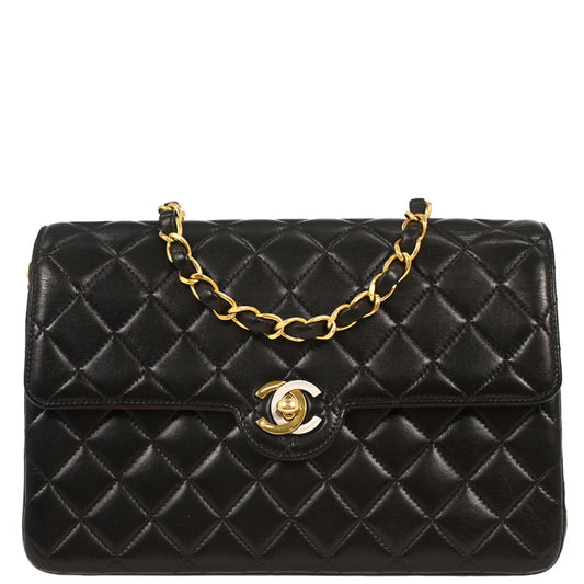 Chanel 1994-1996 Black Lambskin Paris Shoulder Bag