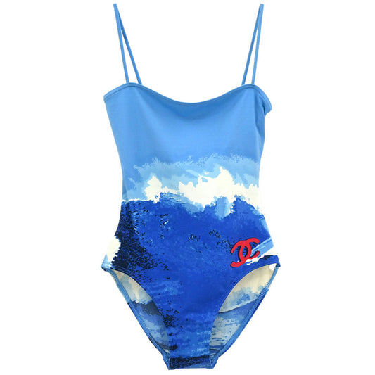 Chanel Surf Line Swimwear Swimsuit Blue #38
