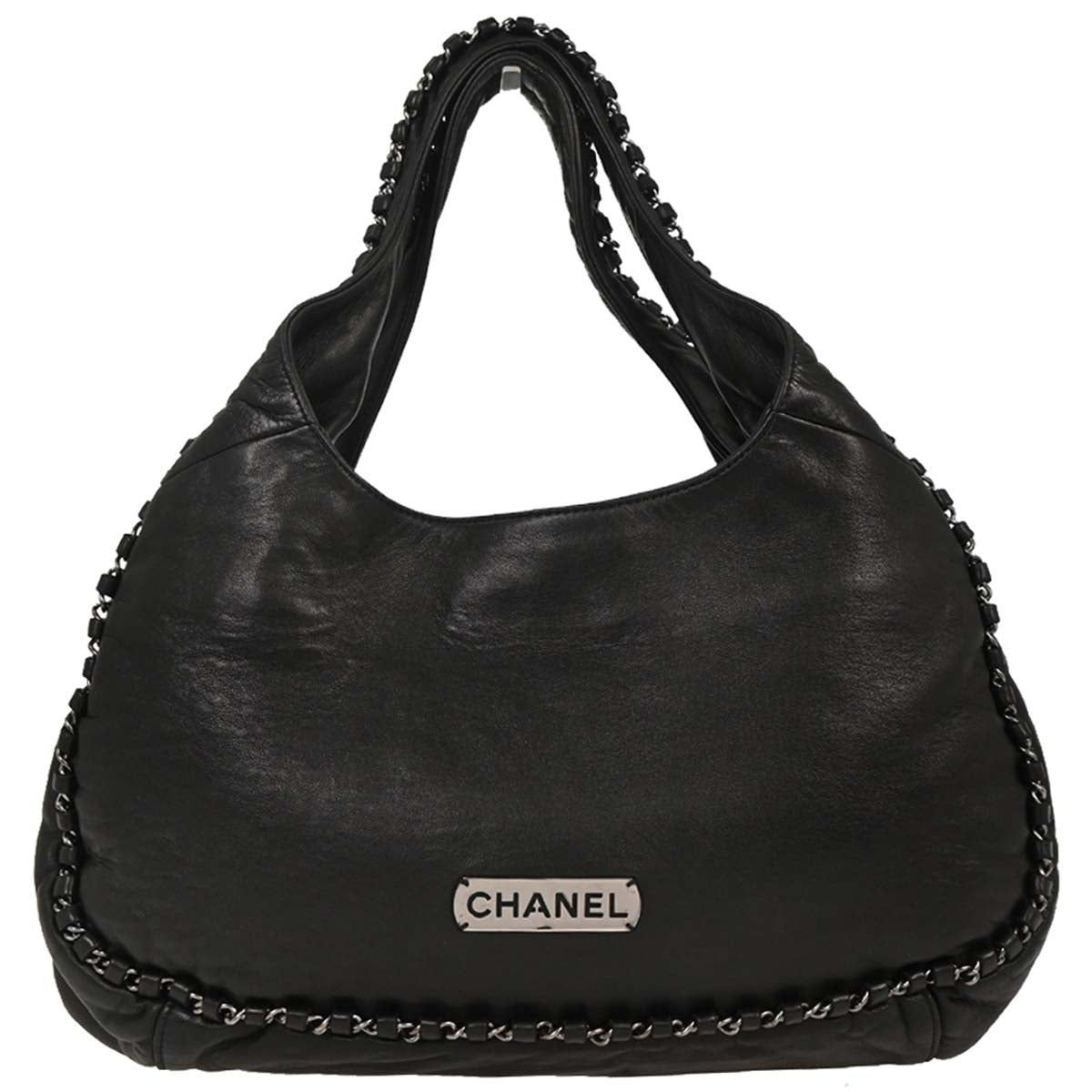 Chanel 2004-2005 Black Lambskin Luxury Chain Around Hobo Bag