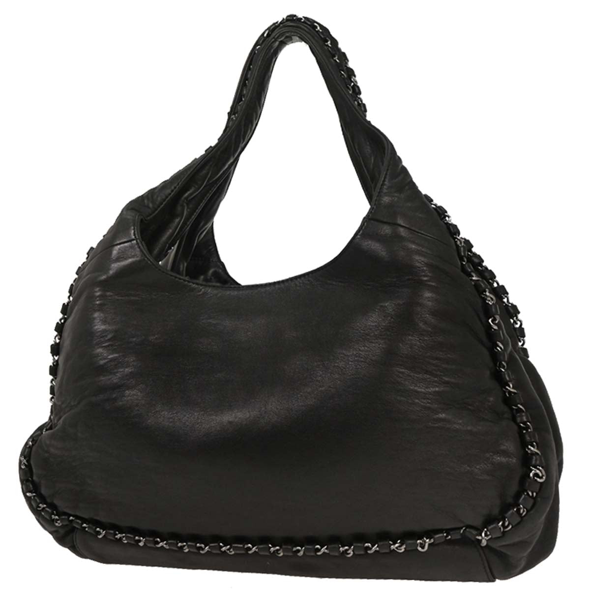 Chanel 2004-2005 Black Lambskin Luxury Chain Around Hobo Bag