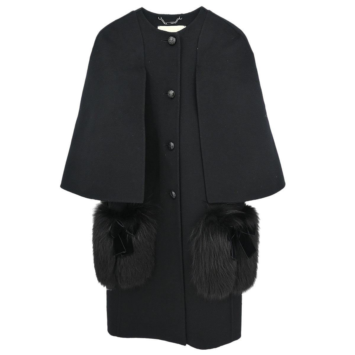 Fendi * Collarless Single Breasted Coat Black #36