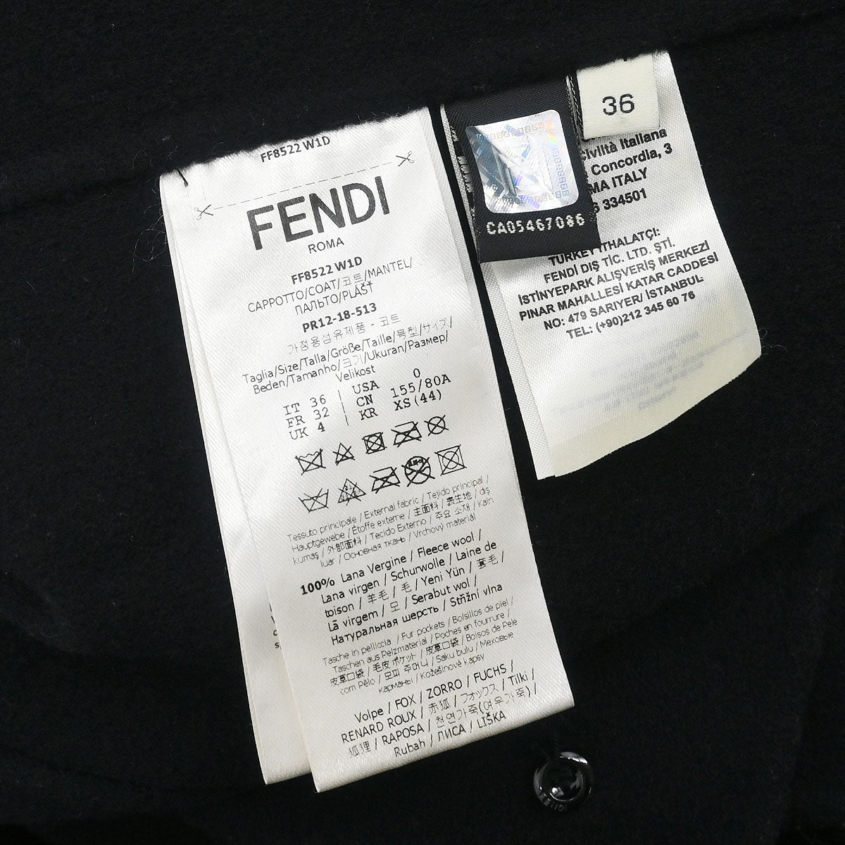 Fendi * Collarless Single Breasted Coat Black #36