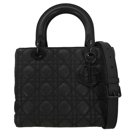 Christian Dior Black Lambskin Lady Dior Cannage Handbag