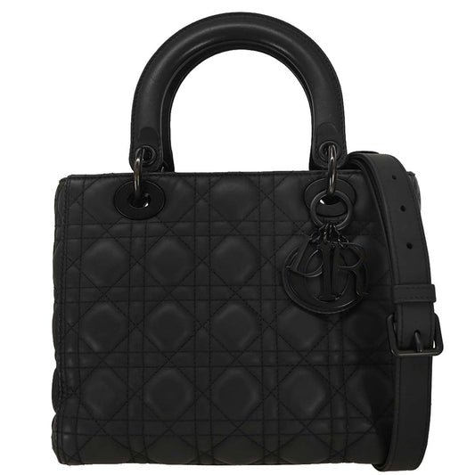 Christian Dior Black Lambskin Lady Dior Cannage Handbag