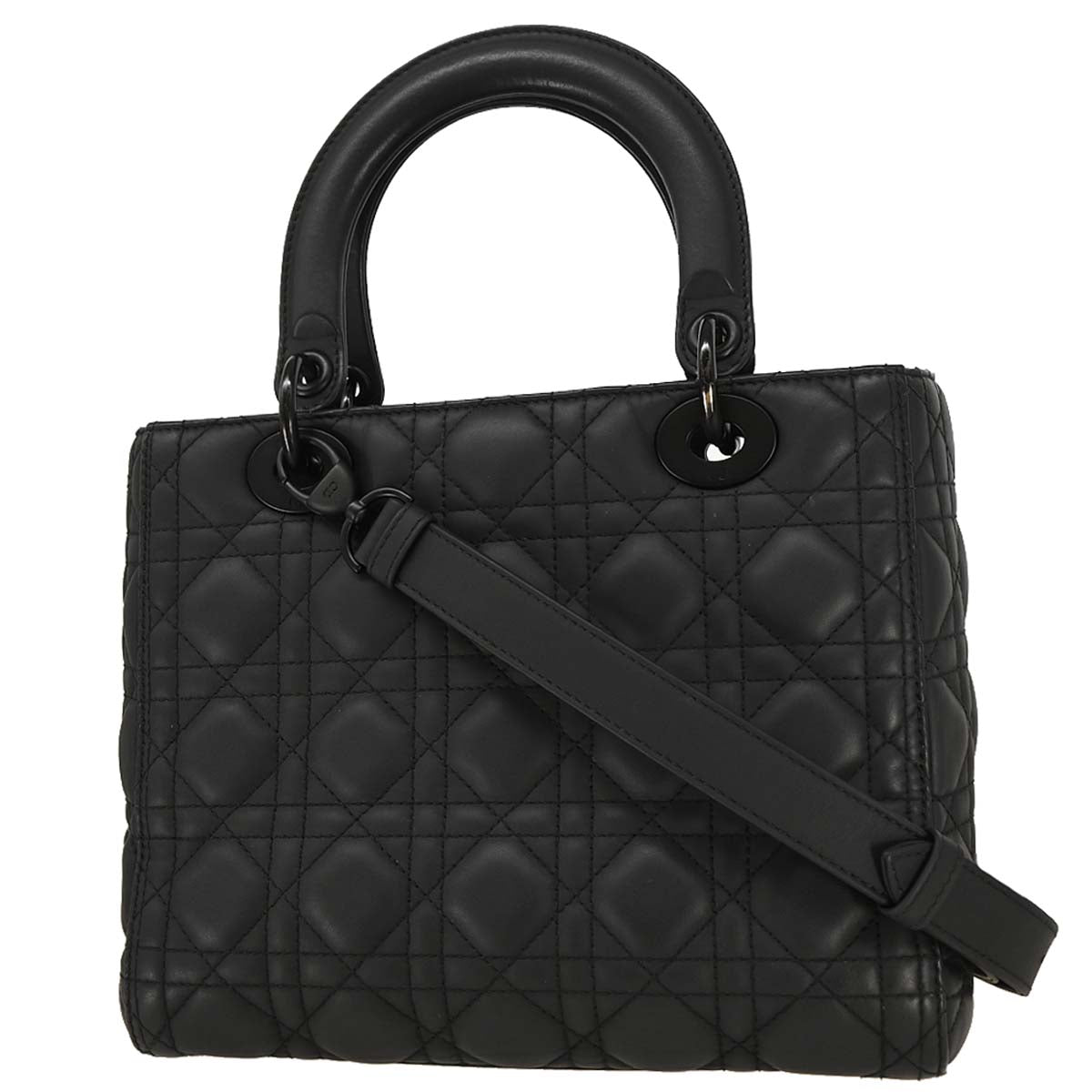 Christian Dior Black Lambskin Lady Dior Cannage Handbag