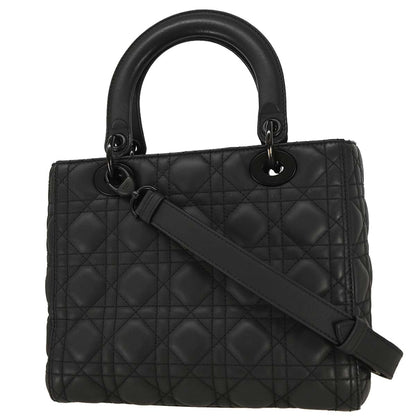 Christian Dior Black Lambskin Lady Dior Cannage Handbag