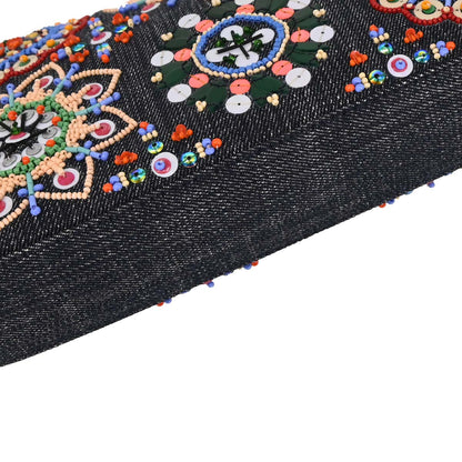 Fendi Navy Denim Beaded Baguette Handbag