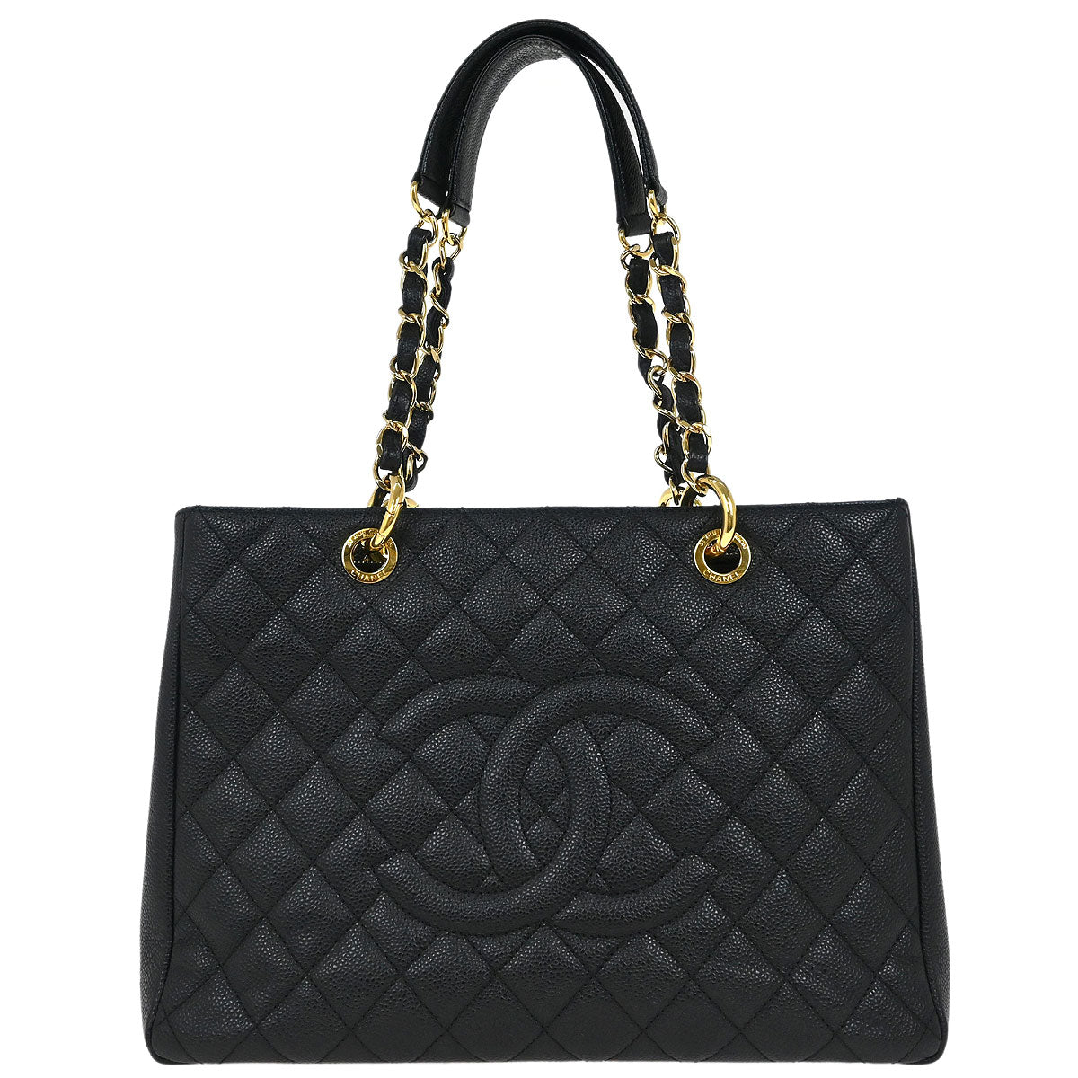 Chanel 2012-2013 Black Caviar Grand Shopping Tote GST Chain Handbag