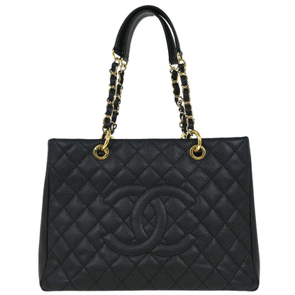 Chanel 2012-2013 Black Caviar Grand Shopping Tote GST Chain Handbag
