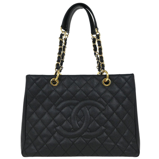 Chanel 2012-2013 Black Caviar Grand Shopping Tote GST Chain Handbag