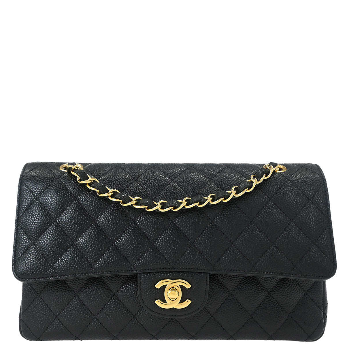 Chanel 2013-2014 Black Caviar Medium Classic Double Flap Shoulder Bag