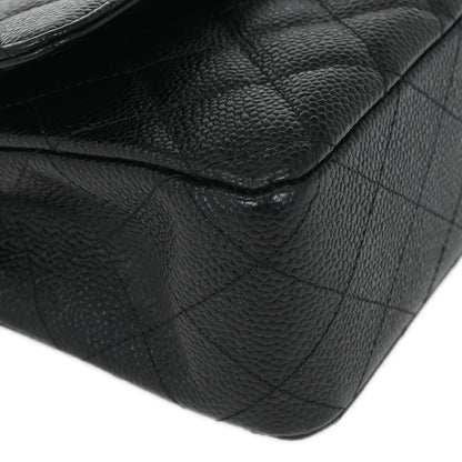 Chanel 2013-2014 Black Caviar Medium Classic Double Flap Shoulder Bag