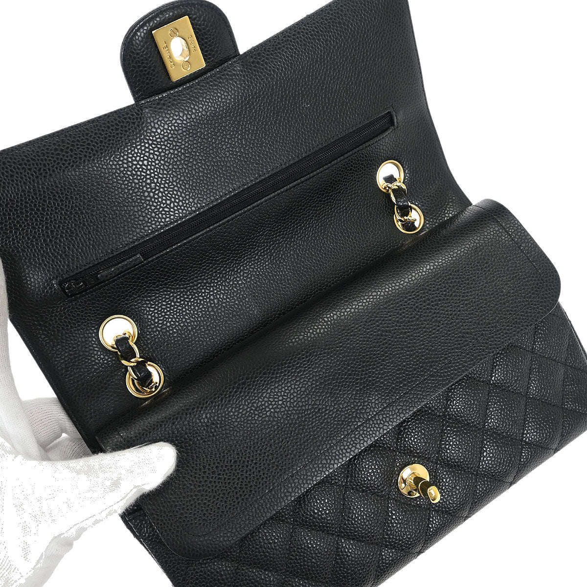 Chanel 2013-2014 Black Caviar Medium Classic Double Flap Shoulder Bag