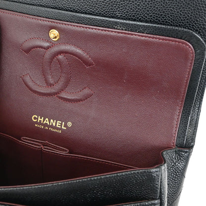 Chanel 2013-2014 Black Caviar Medium Classic Double Flap Shoulder Bag
