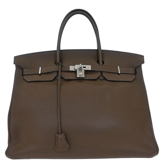 Hermes Taupe Gray Taurillon Clemence Birkin 40 Handbag