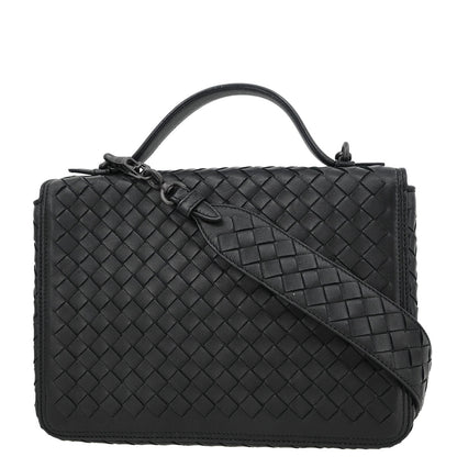 Bottega Veneta Black Lambskin Intrecciato 2way Shoulder Handbag