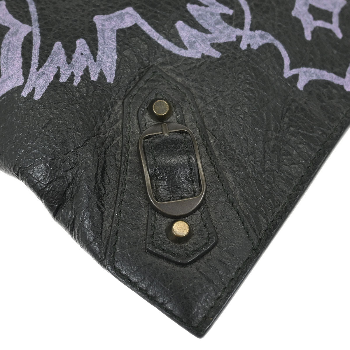 Balenciaga Black Lambskin Graffiti Print Clutch Bag