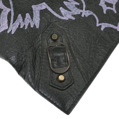 Balenciaga Black Lambskin Graffiti Print Clutch Bag