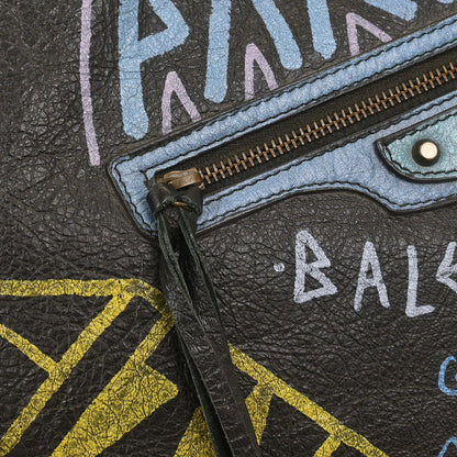 Balenciaga Black Lambskin Graffiti Print Clutch Bag