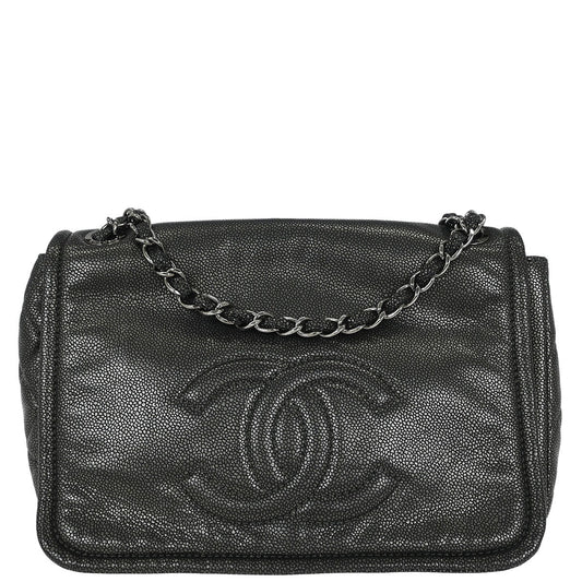 Chanel 2010-2011 Gray Caviar Full Flap Chain Shoulder Bag