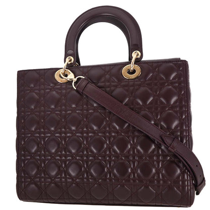 Christian Dior Bordeaux Lambskin Large Lady Dior 2way Shoulder Handbag