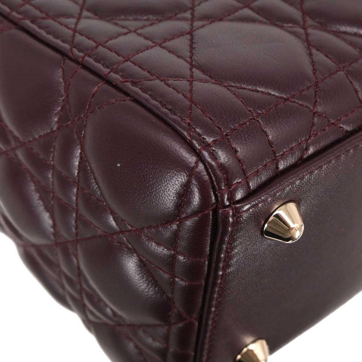 Christian Dior Bordeaux Lambskin Large Lady Dior 2way Shoulder Handbag