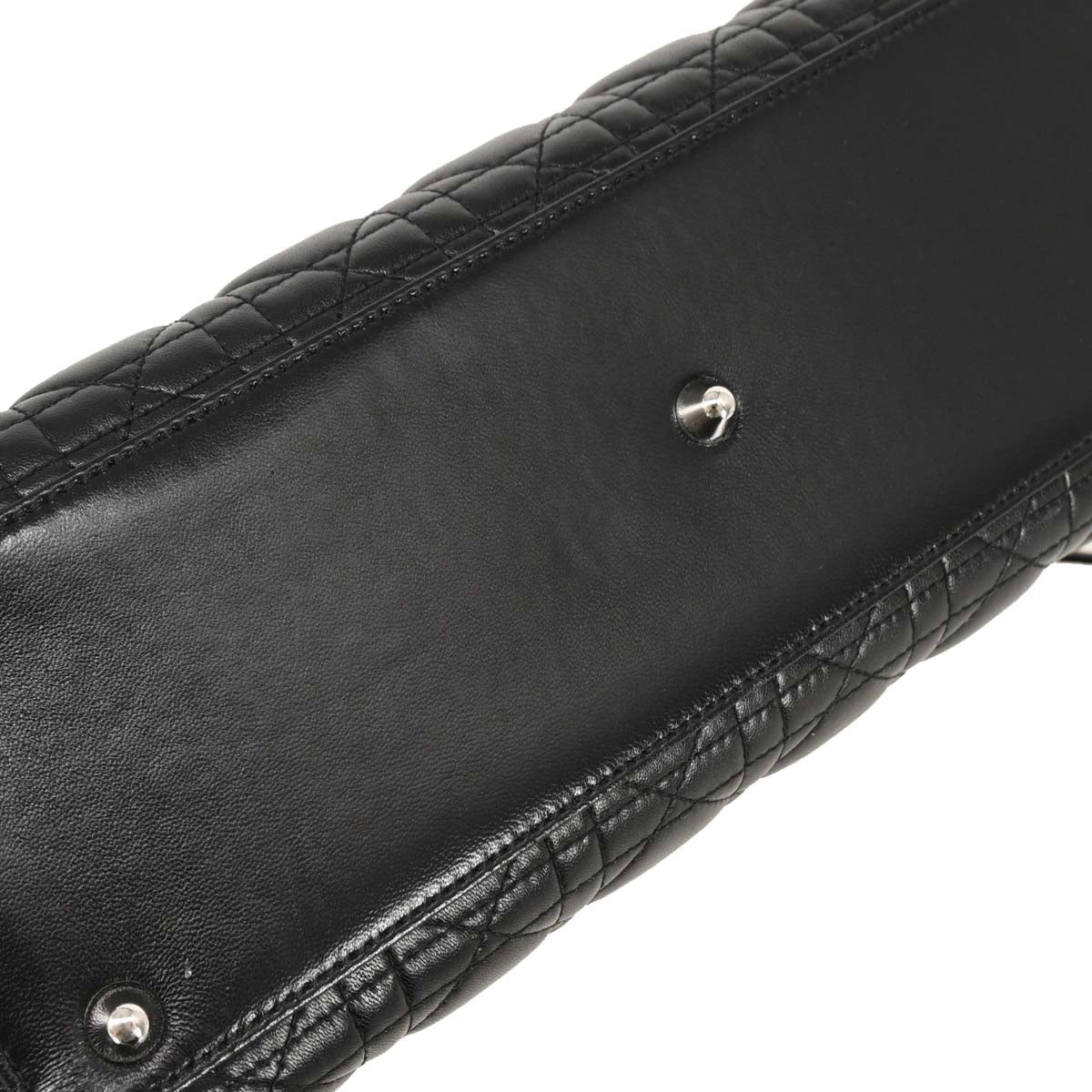 Christian Dior Black Lambskin Large Lady Dior Cannage 2way Shoulder Handbag