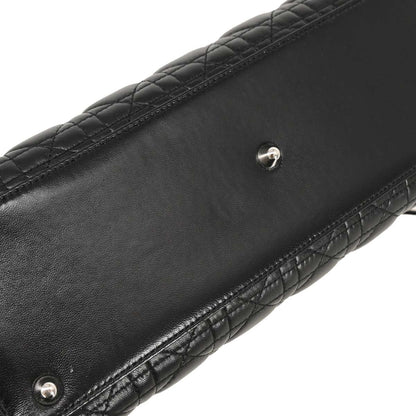 Christian Dior Black Lambskin Large Lady Dior Cannage 2way Shoulder Handbag