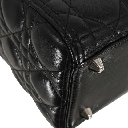 Christian Dior Black Lambskin Large Lady Dior Cannage 2way Shoulder Handbag